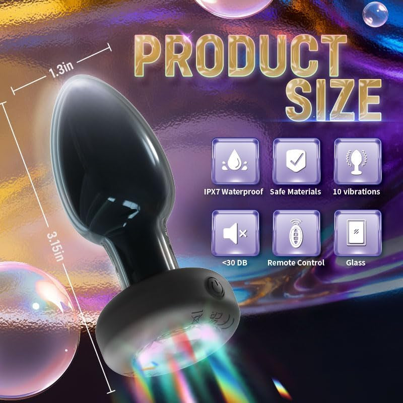 LumaGlow Light-Up Vibrating Glass Butt Plug 10 Modes
