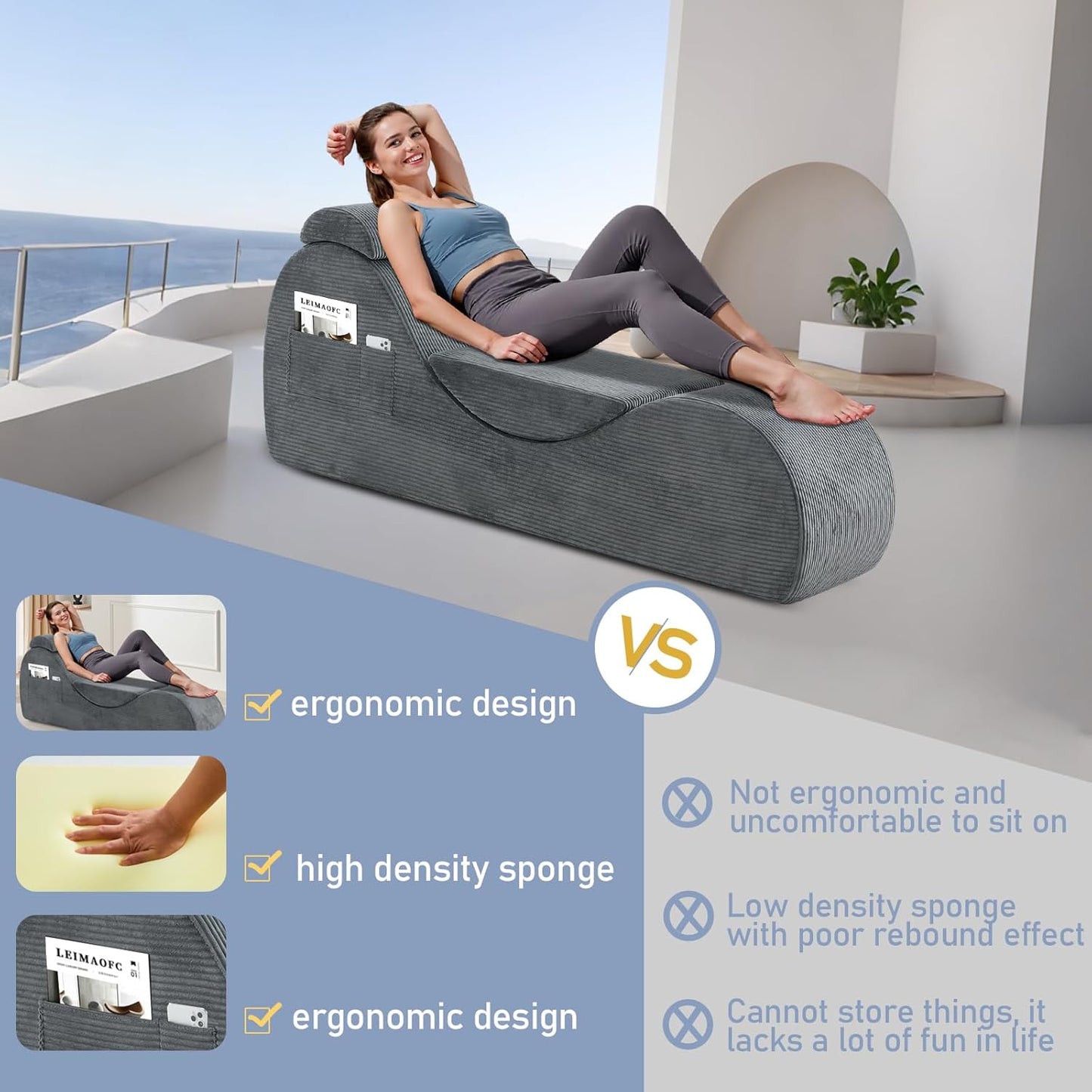ShadowVice Dark Gray Sex Chaise Lounge Chair