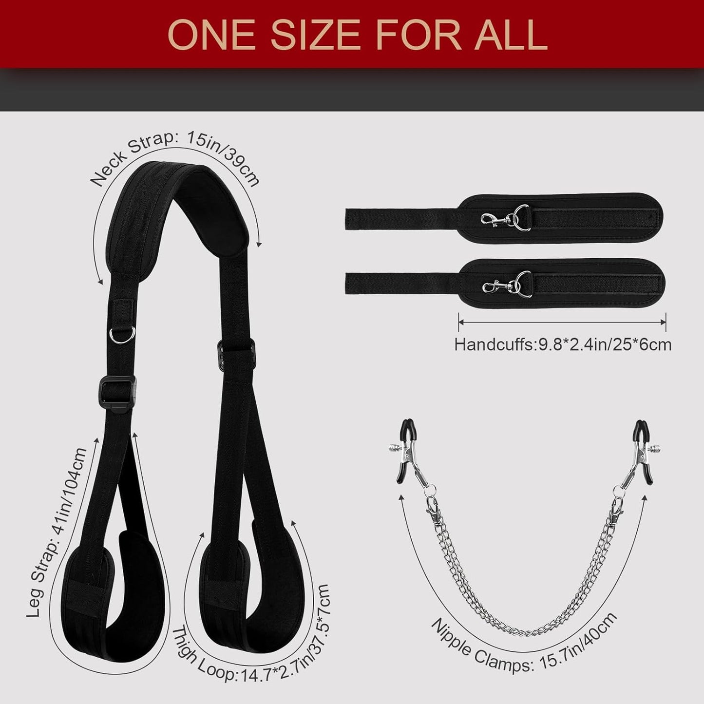 EffortlessAngle Neck-to-Thigh Bondage Sling – Cuffs & Nipple Clamps