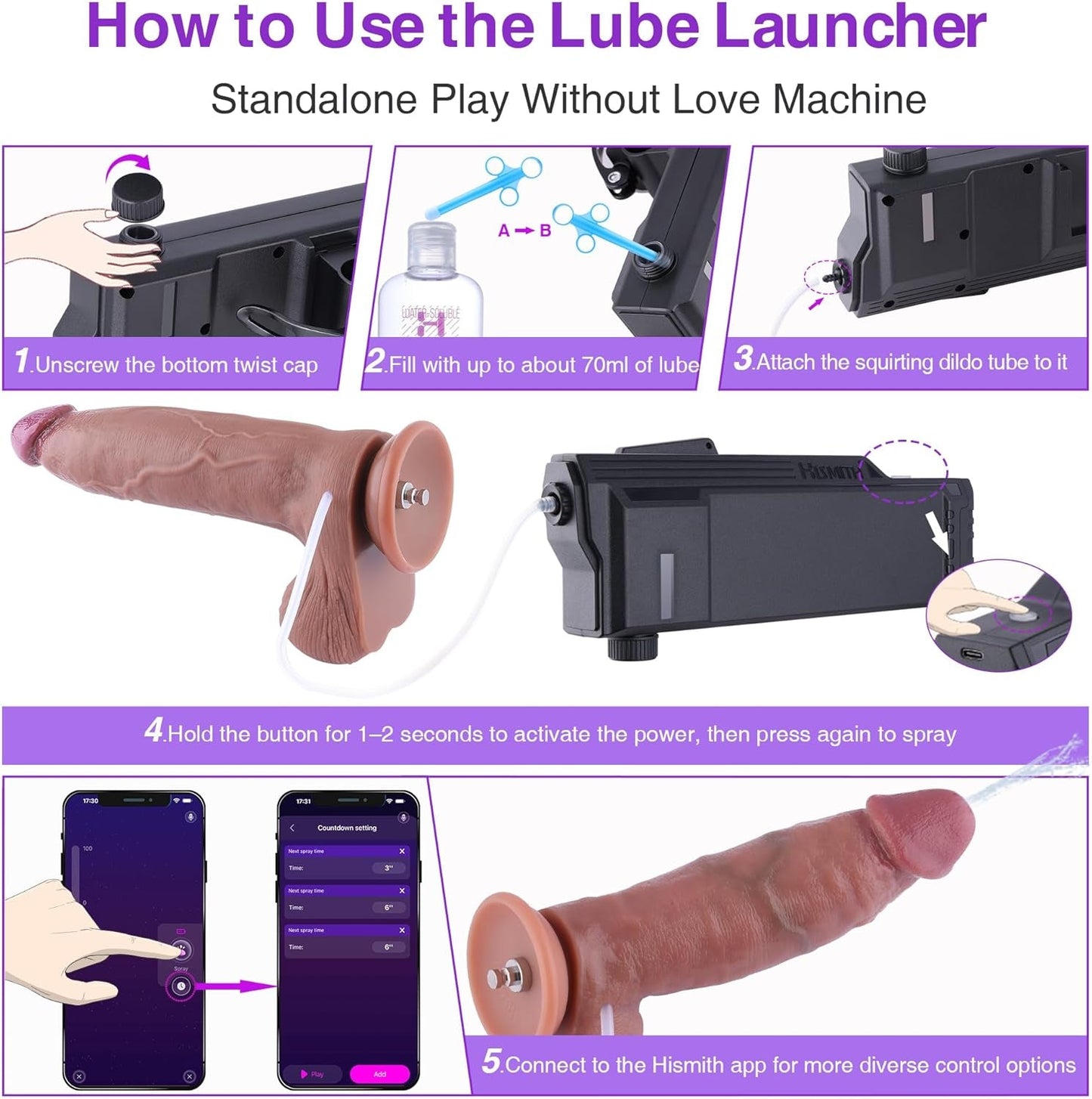 AquaFlow Automatic Lube Launcher with App Control & 3 Dildos - Vixen Adult Playroom