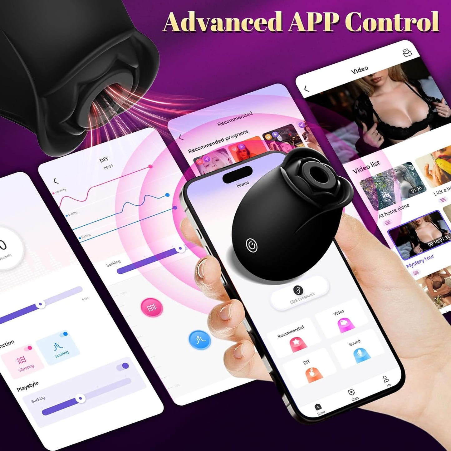 BloomPulse App - Controlled Rose Dual Suction Vibrator - Vixen | Nova Network