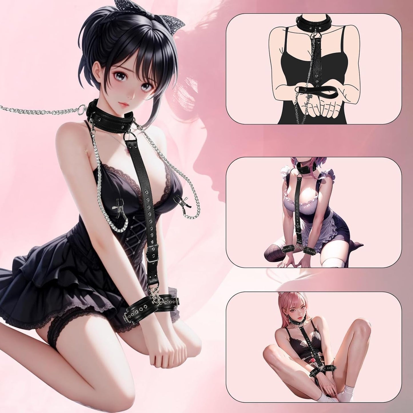 CommandLine 4-in-1 Neck-to-Wrist BDSM Restraint Set - Vixen Adult Playroom