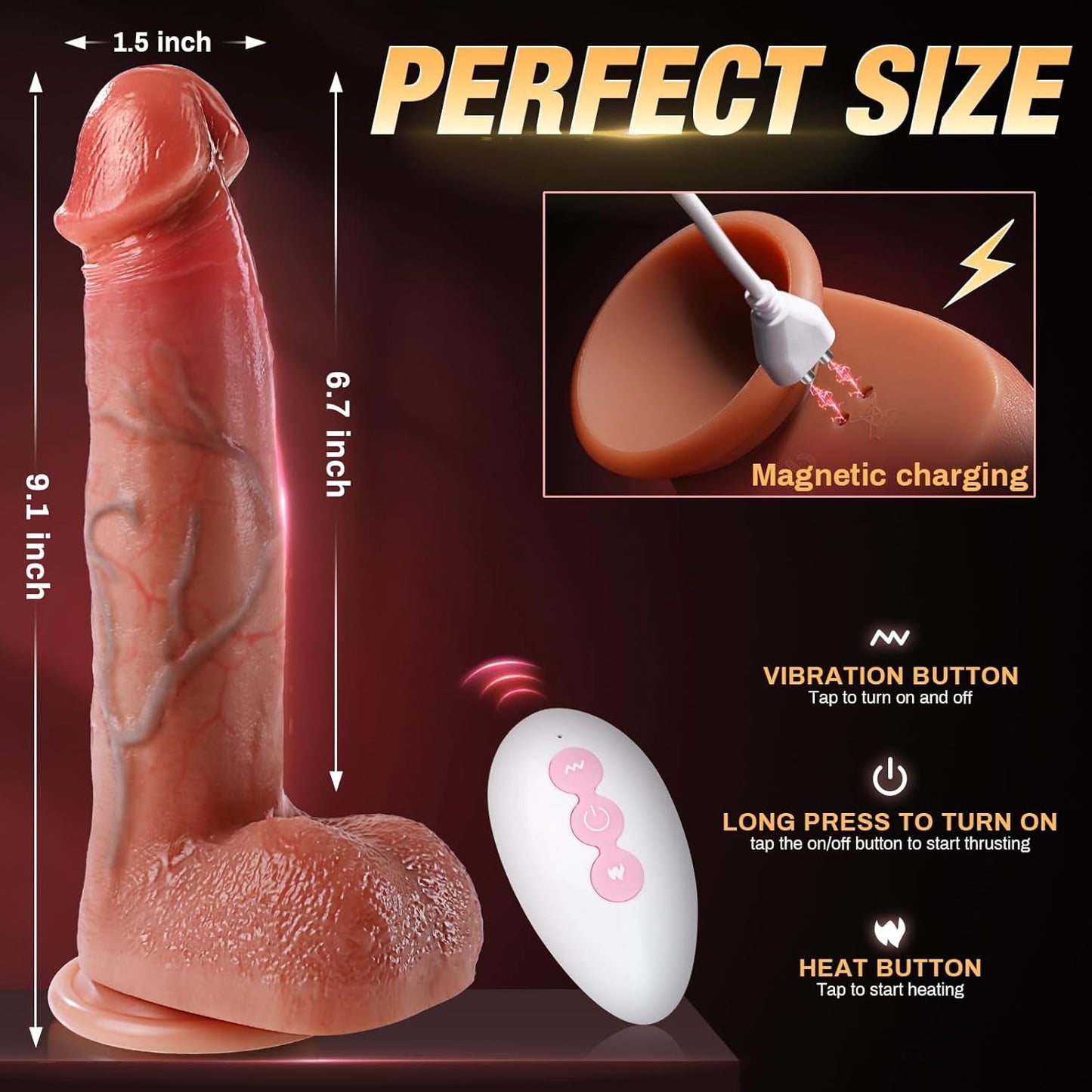 GlideHeat Thrusting Heated Suction Cup Dildo - Vixen | Nova Network