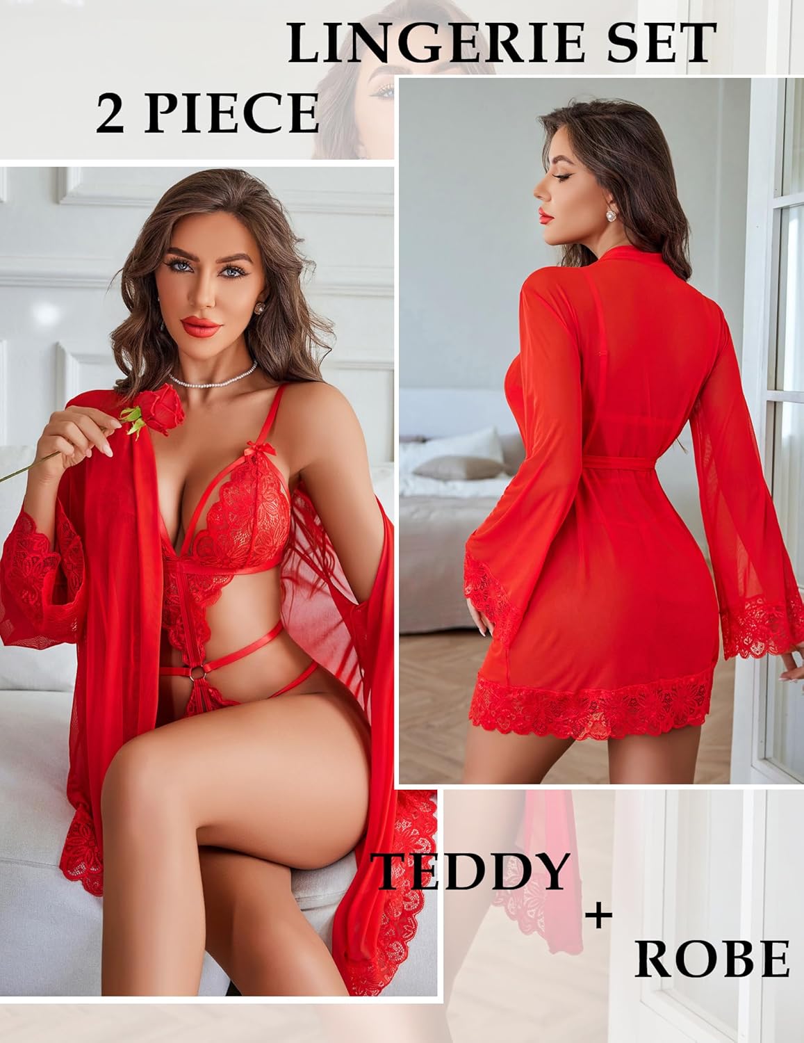 LaceWhisper 2 - Piece Teddy & Robe Set - Vixen | Nova Network