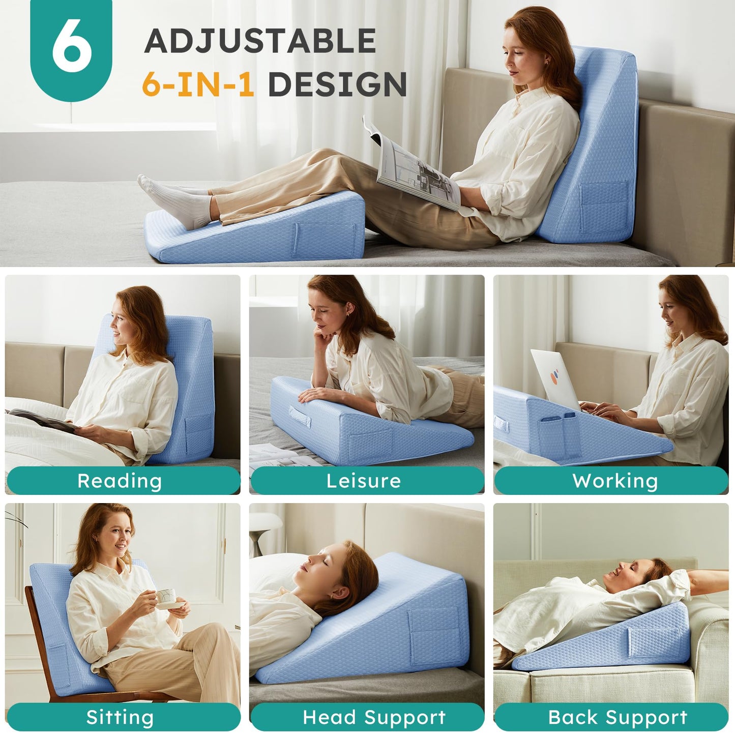 Light Blue Couples Intimate Support Wedge Pillow - Vixen | Nova Network