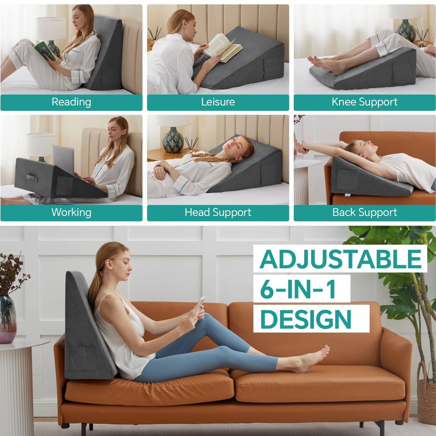 Plush Gray Couples Intimate Support Wedge Pillow - Vixen | Nova Network