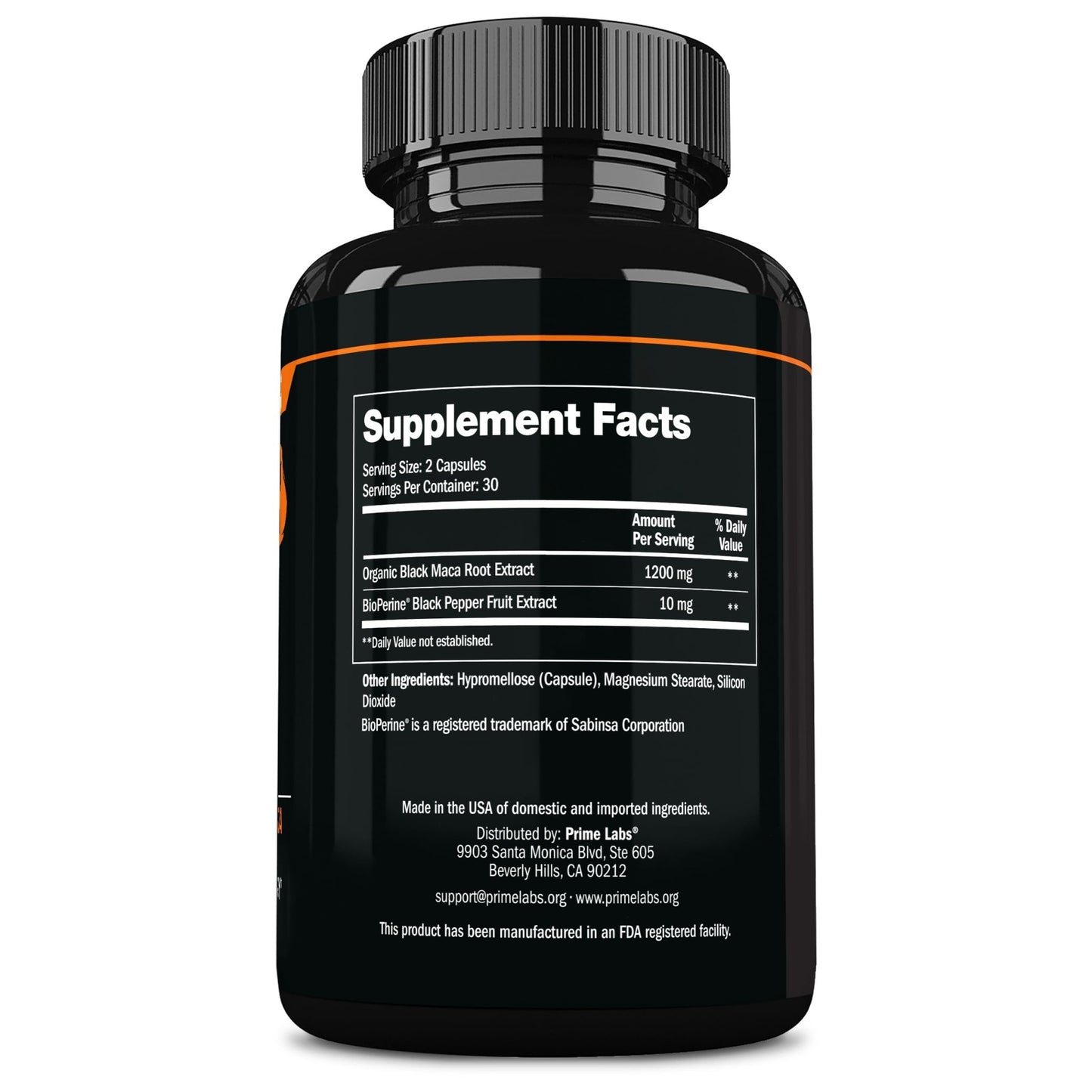 Prime Labs Organic Black Maca Root Capsules 1,200mg - Stamina, Drive, Energy, Vitality - Peruvian 20:1 Extract - for Men & Women - 60 Count - Vixen Adult Playroom
