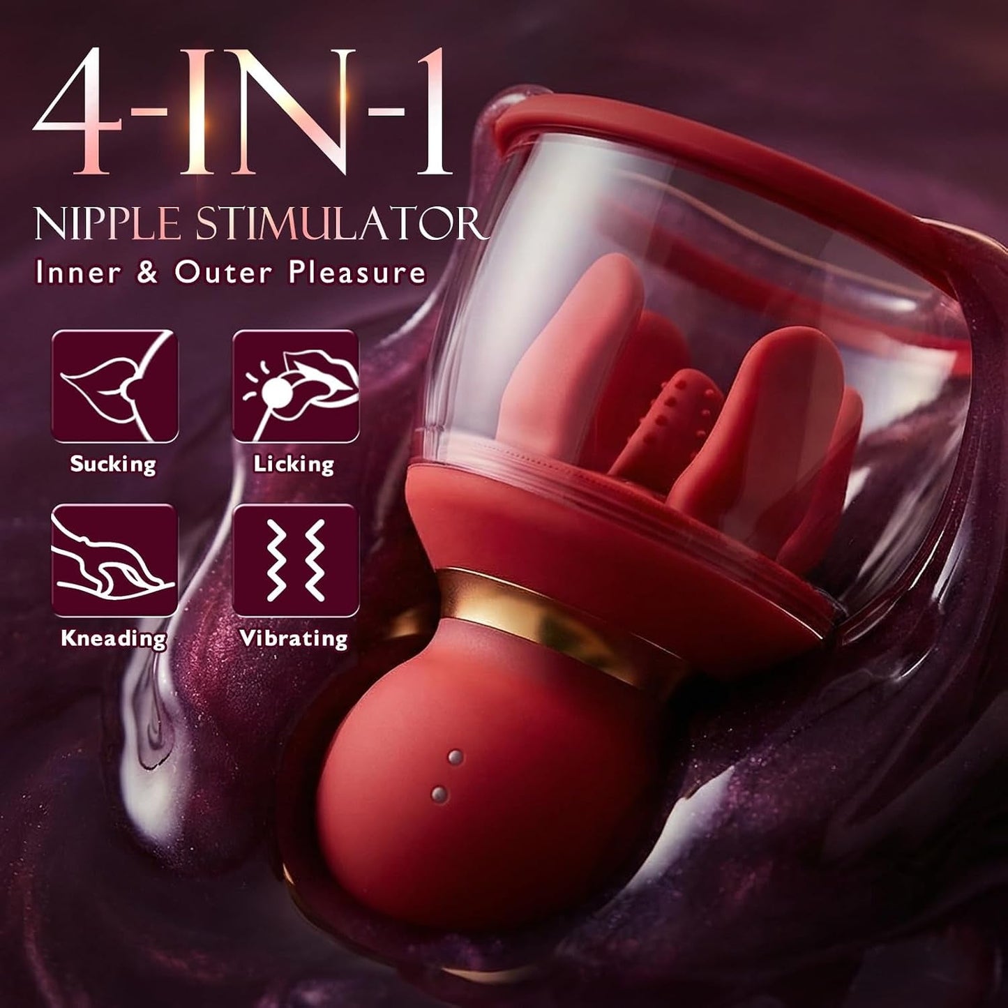 QuadBliss 4-in-1 Nipple Sucker Vibrator – Suck, Lick, Vibrate - Vixen Adult Playroom