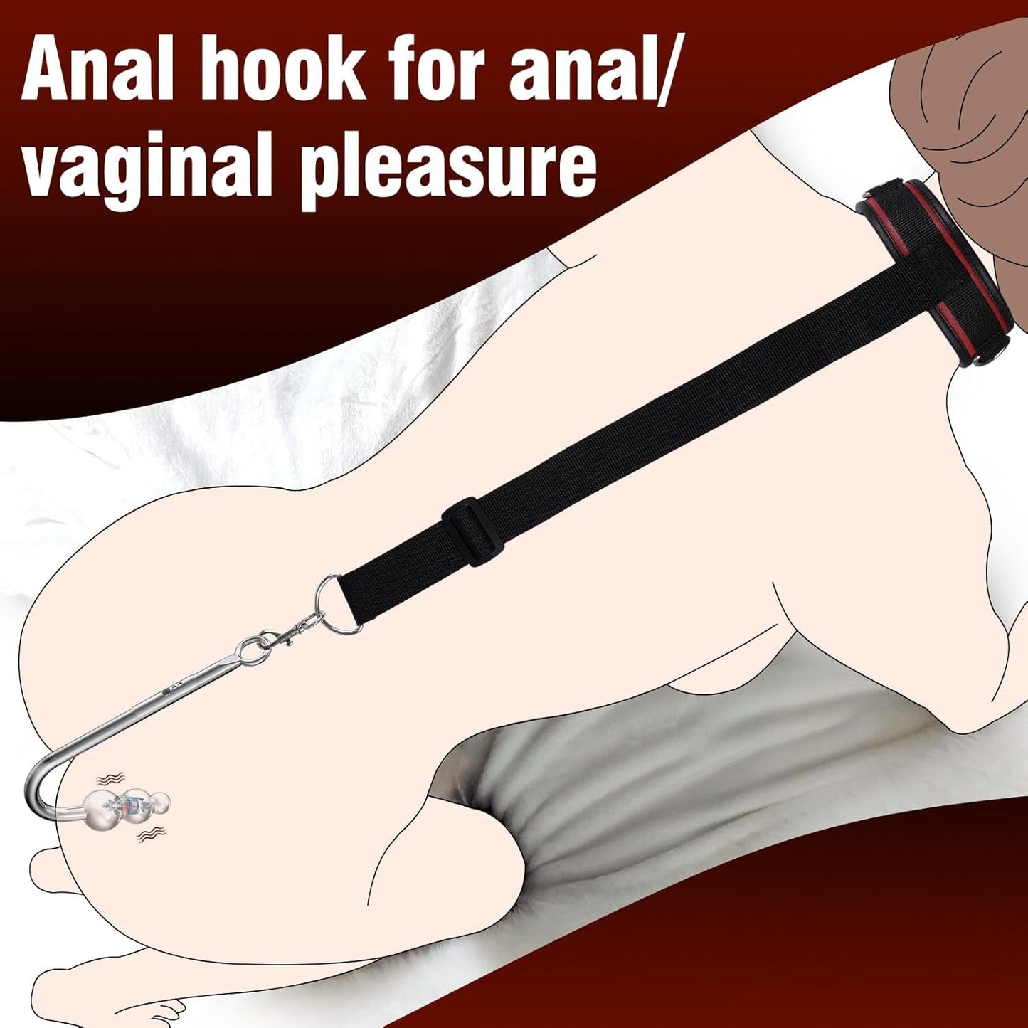 SubmissionCollar Vibrating Anal Hook & Neck-to-Wrist Bondage Restraint Set - Vixen Adult Playroom