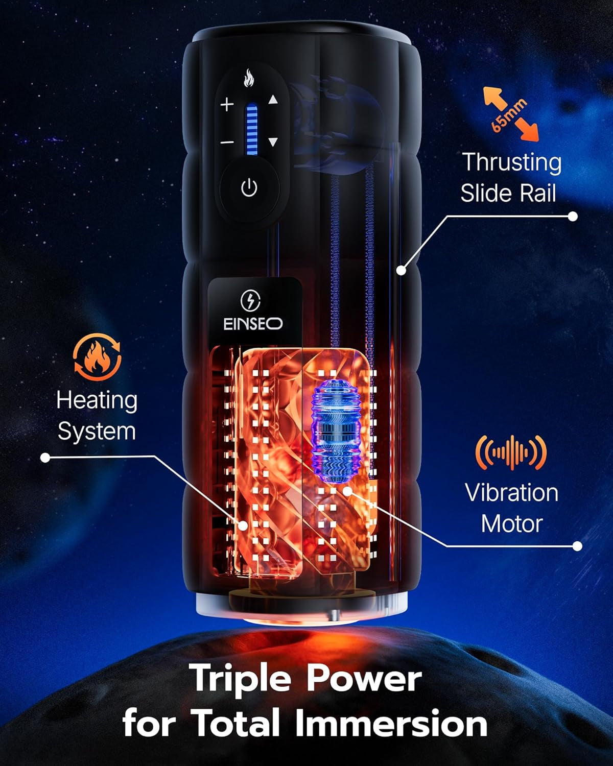 DeepDrive Thrusting Heated Male Masturbator Stroker 65mm Depth