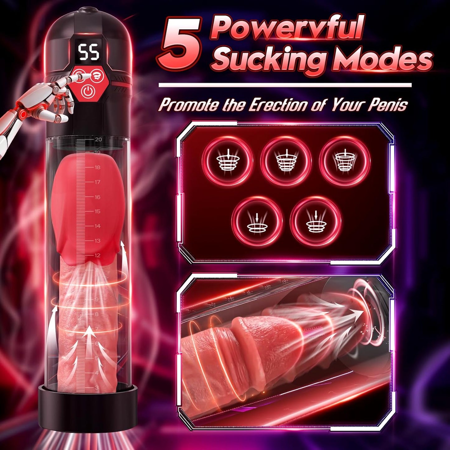 PowerPump Electric Penis Pump 5 Suction 7 Vibe Modes