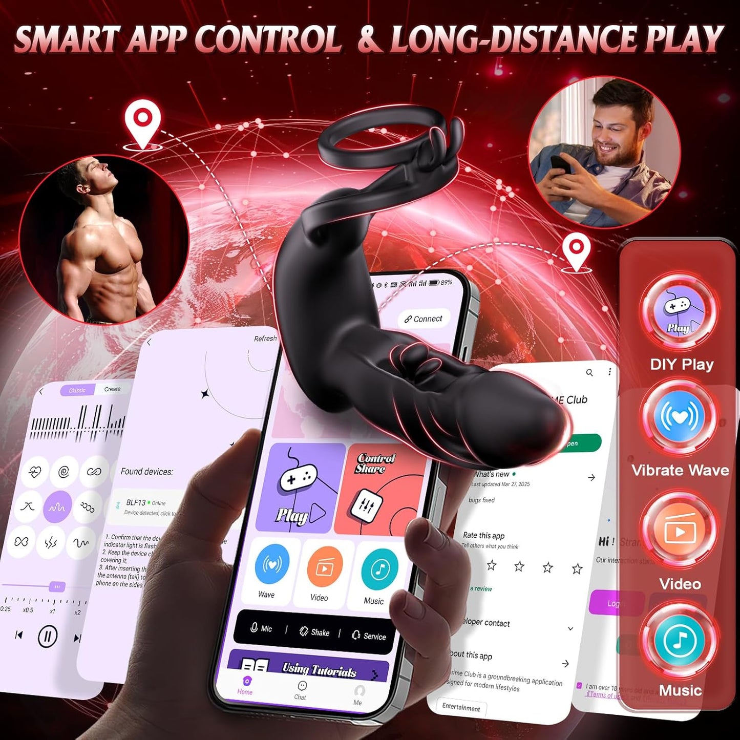 PhantomTouch Prostate Massager Cock Ring | 10 Flap + 10 Vibe