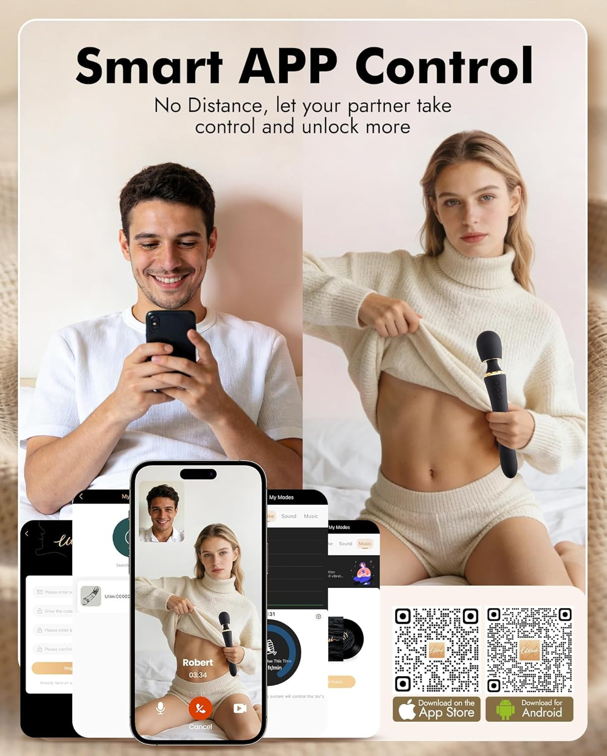 DuoThrust App Control Thrusting Wand Dildo Vibrator