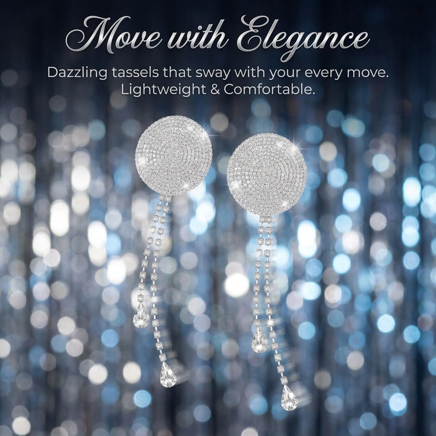 2 Pcs Rhinestone Tassel Nipple Pasties Rhinestone Nipple Cover Sticker Boobie Tassels Rhinestones Pasties Nipples Cover Crystal Chest Nipples Stickers Silver Pasties Bra for Women Girl Couple Party - Vixen | Nova Network