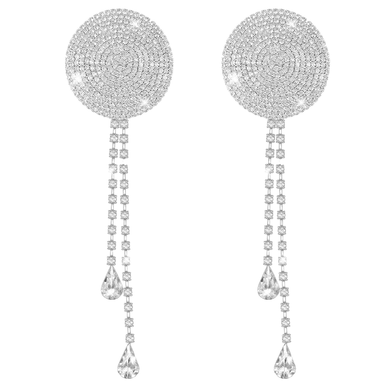 2 Pcs Rhinestone Tassel Nipple Pasties Rhinestone Nipple Cover Sticker Boobie Tassels Rhinestones Pasties Nipples Cover Crystal Chest Nipples Stickers Silver Pasties Bra for Women Girl Couple Party - Vixen | Nova Network