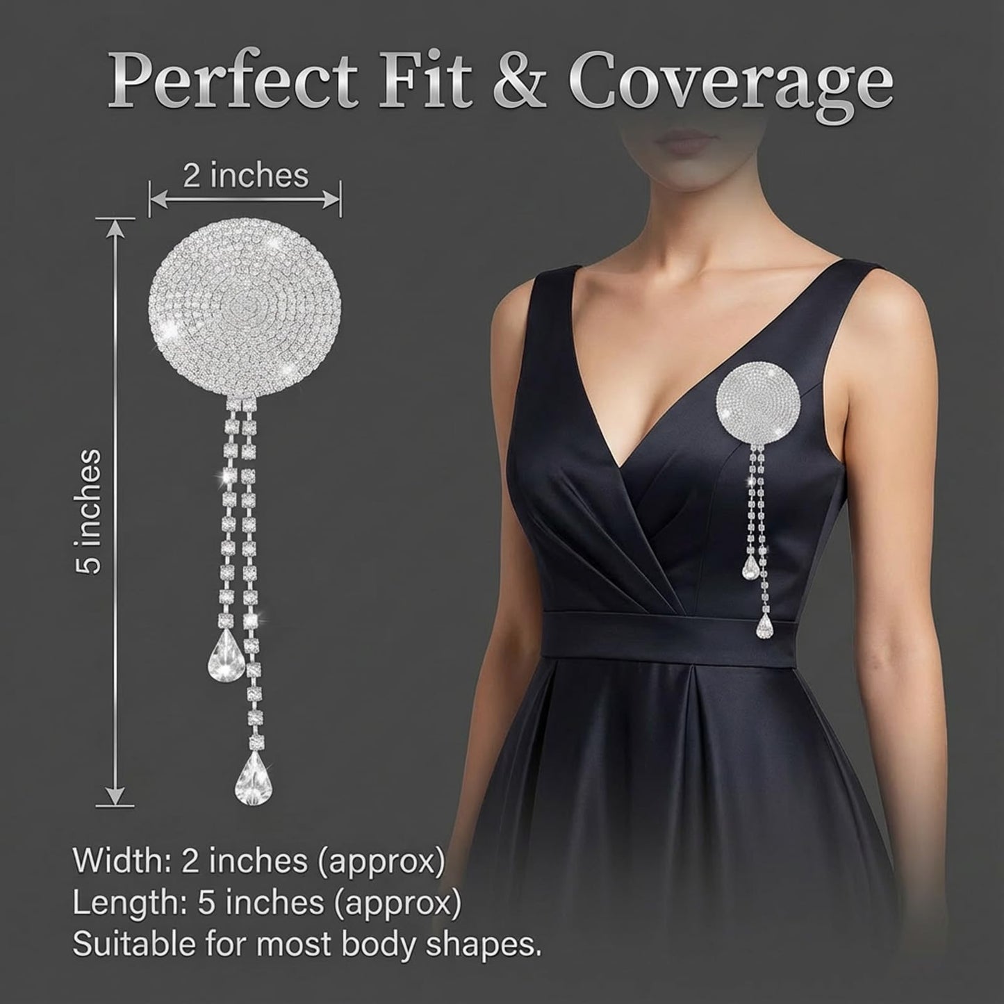 2 Pcs Rhinestone Tassel Nipple Pasties Rhinestone Nipple Cover Sticker Boobie Tassels Rhinestones Pasties Nipples Cover Crystal Chest Nipples Stickers Silver Pasties Bra for Women Girl Couple Party - Vixen | Nova Network