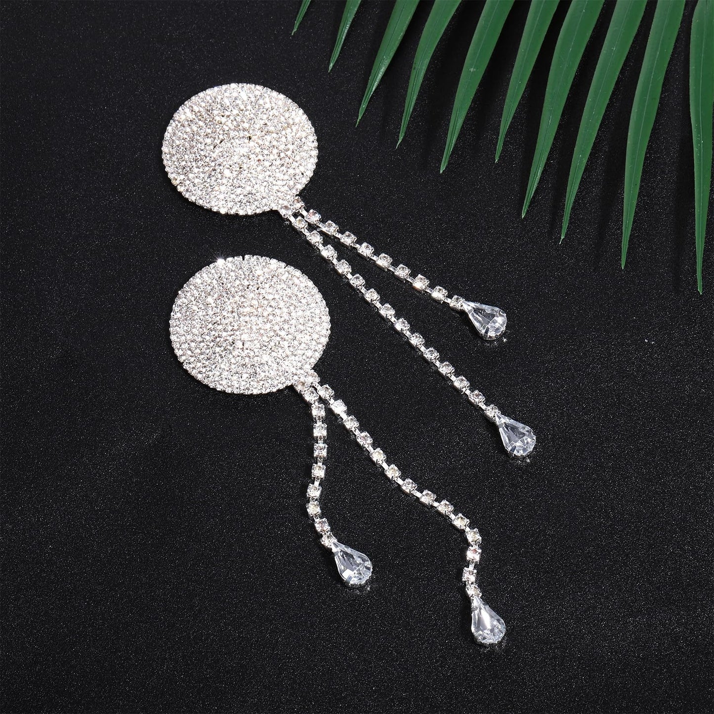 2 Pcs Rhinestone Tassel Nipple Pasties Rhinestone Nipple Cover Sticker Boobie Tassels Rhinestones Pasties Nipples Cover Crystal Chest Nipples Stickers Silver Pasties Bra for Women Girl Couple Party - Vixen | Nova Network