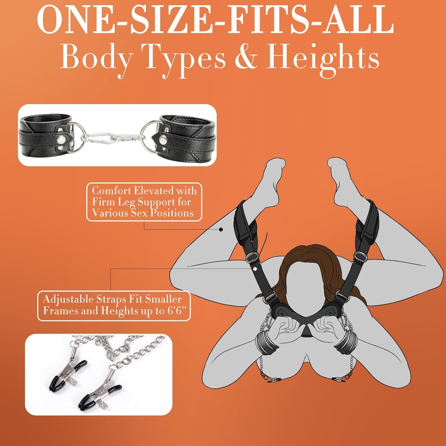 BoundSymphony BDSM Sling Kit – Adjustable Cuffs & Nipple Clamps
