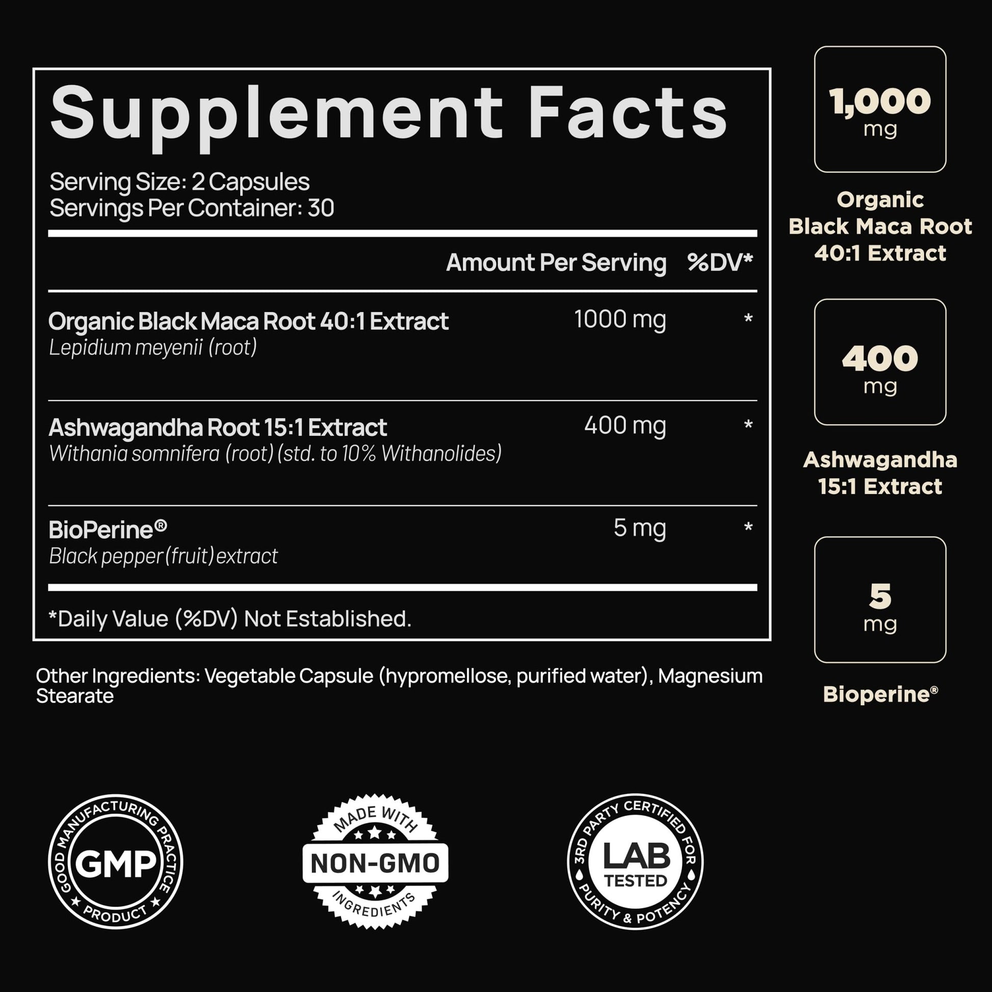40x Strength Organic Black Maca Root w. Ashwagandha - 1 Highest Potency Black Maca Root Capsules for Men Supplement 40:1 Extract - 100% Pure Maca Peruana Gelatinized Maca Root Powder Pills - Vixen Adult Playroom