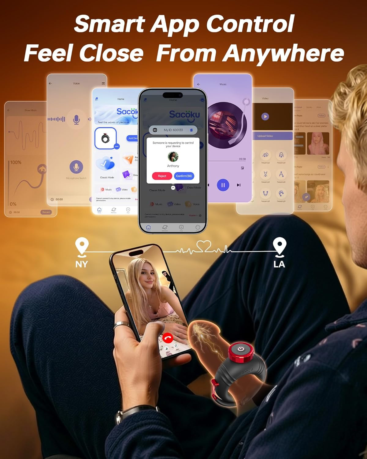 OpenBarrel Adjustable Vibrating Cock Ring – App Control, 10 Modes