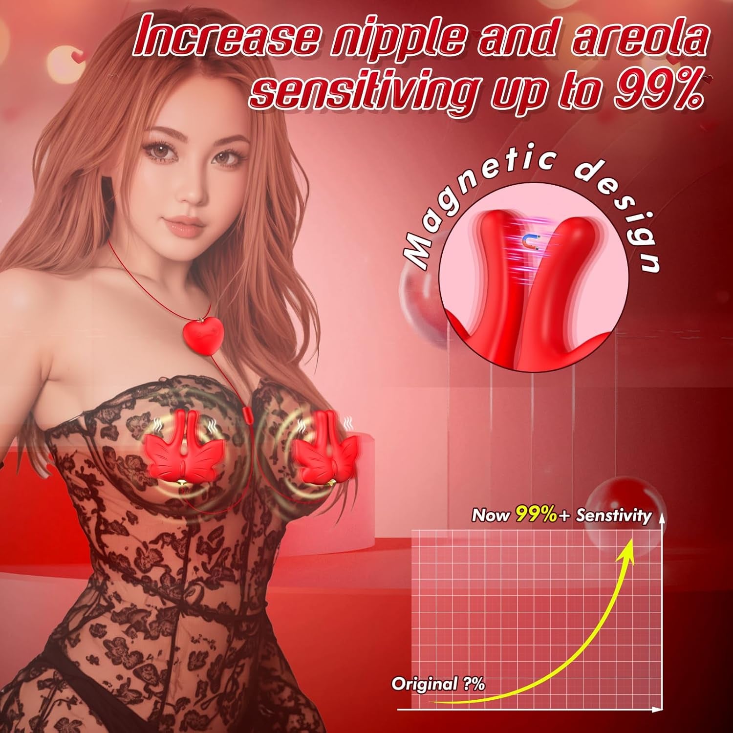 HeartTether Neck-Hanging Vibrating Nipple Clamps – 9 Modes