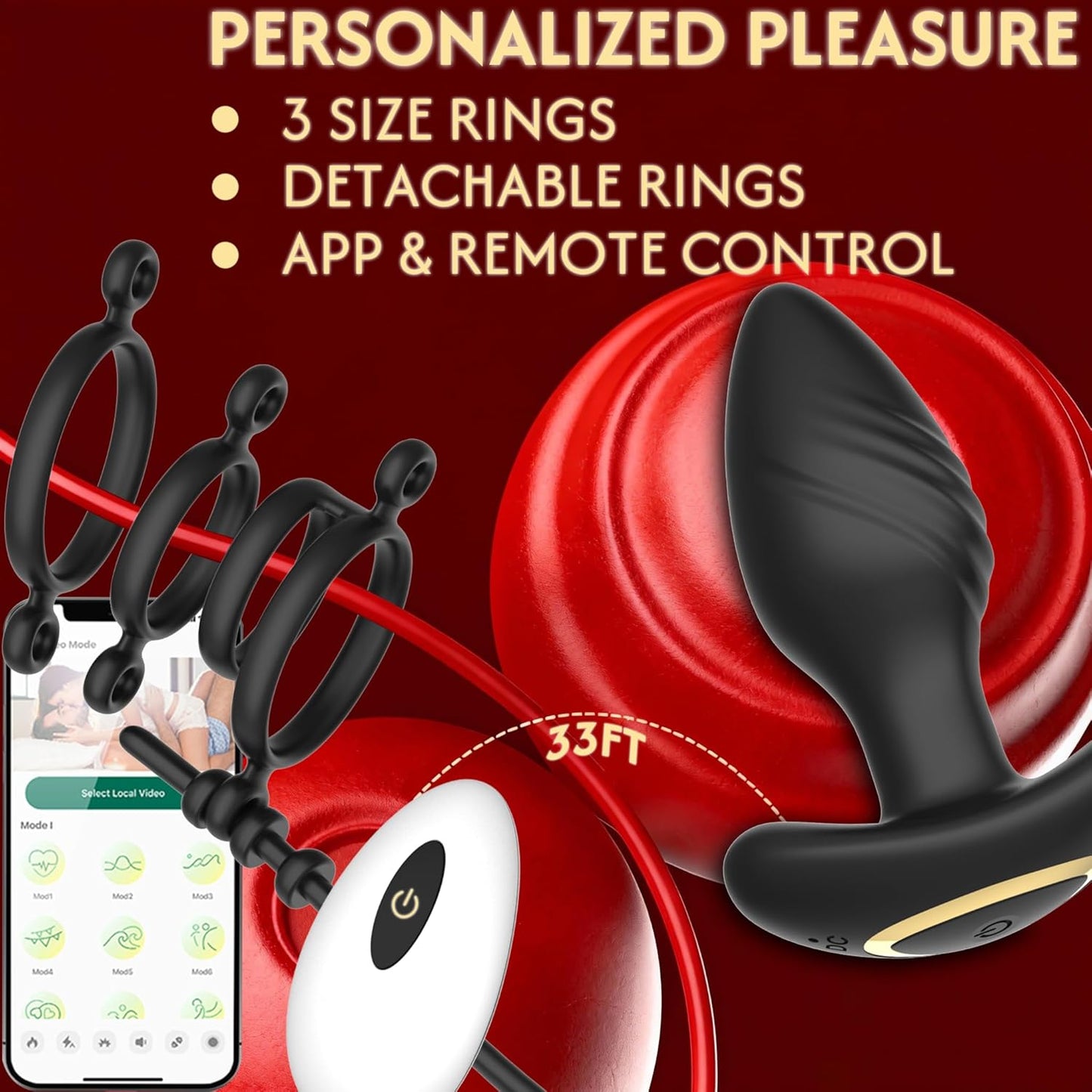 VortexKing Rotating Prostate Massager Cock Ring App + Remote | 9 Modes
