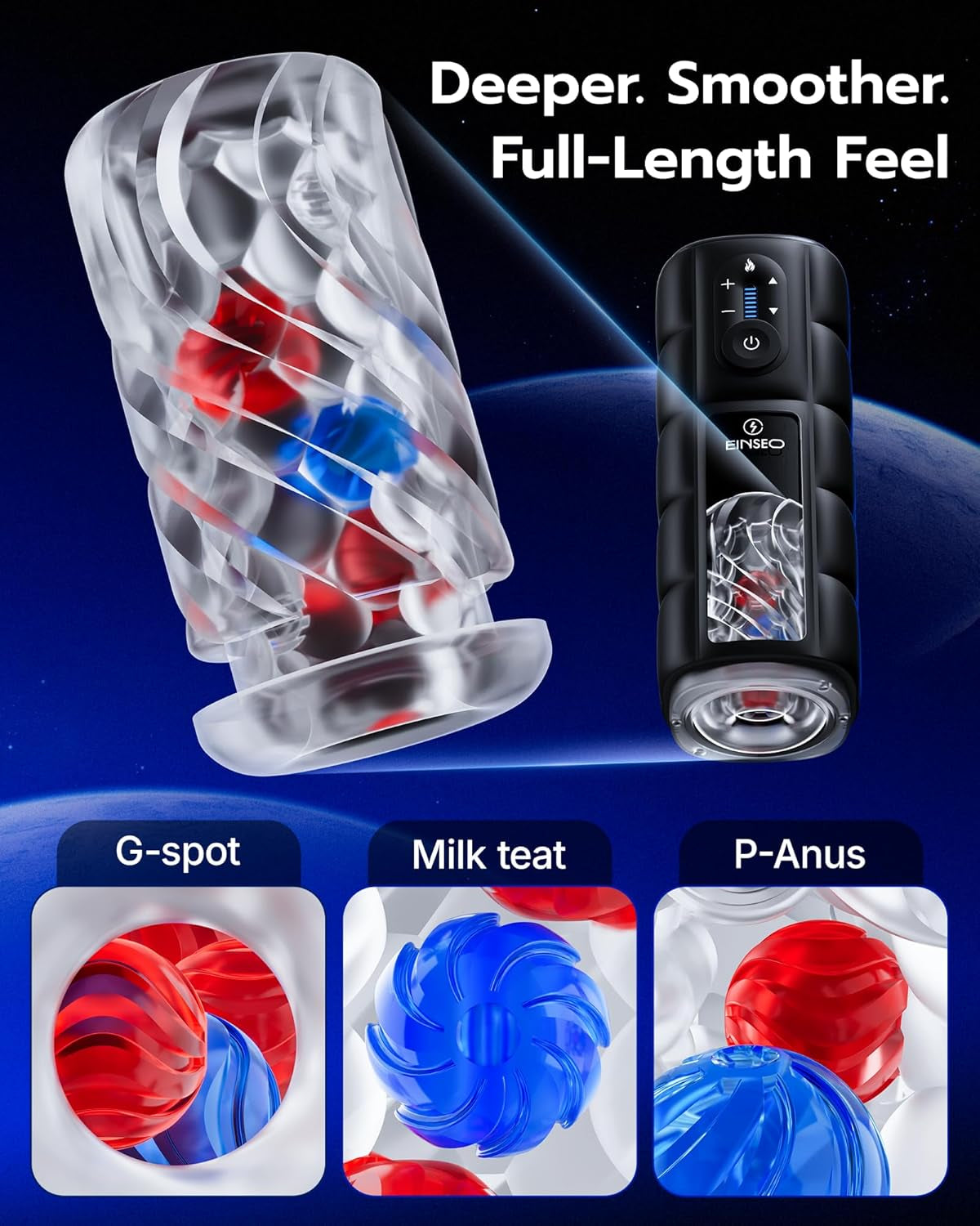 DeepDrive Thrusting Heated Male Masturbator Stroker 65mm Depth
