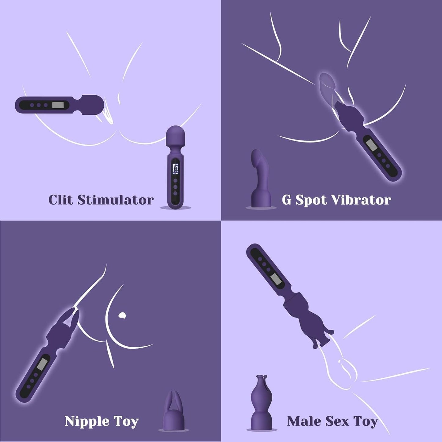 LuxeTouch Wand Vibrator Kit with 3 Attachments