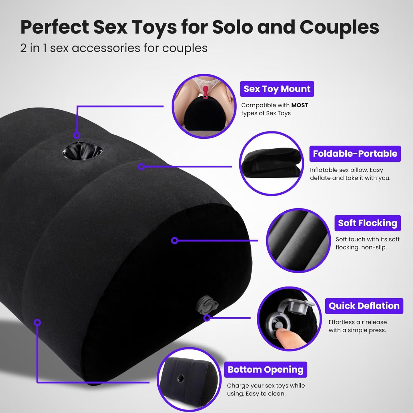 PeakPleasure Inflatable Sex Toy Mount & Position Pillow – Holds 300 lbs