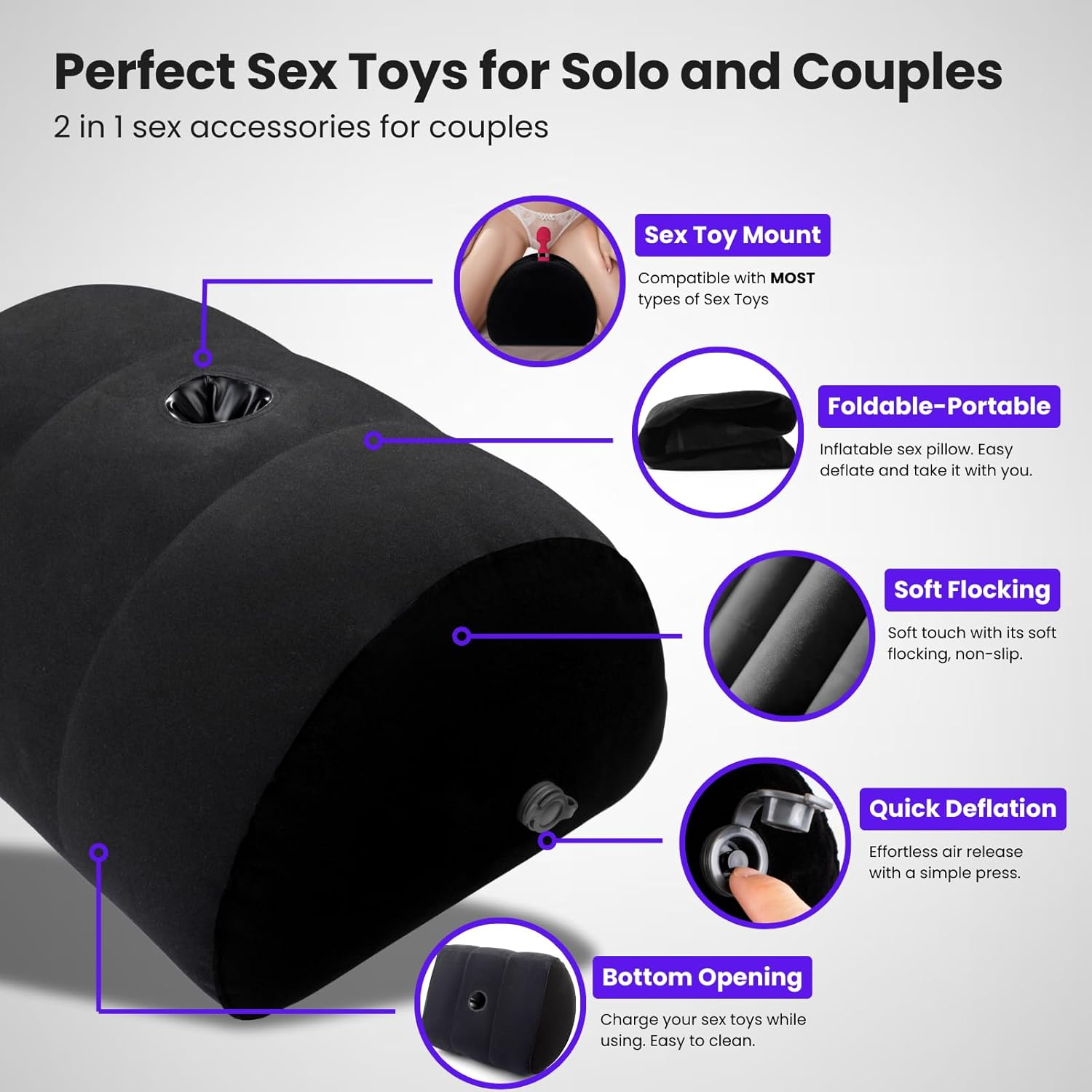 PeakPleasure Inflatable Sex Toy Mount & Position Pillow – Holds 300 lbs
