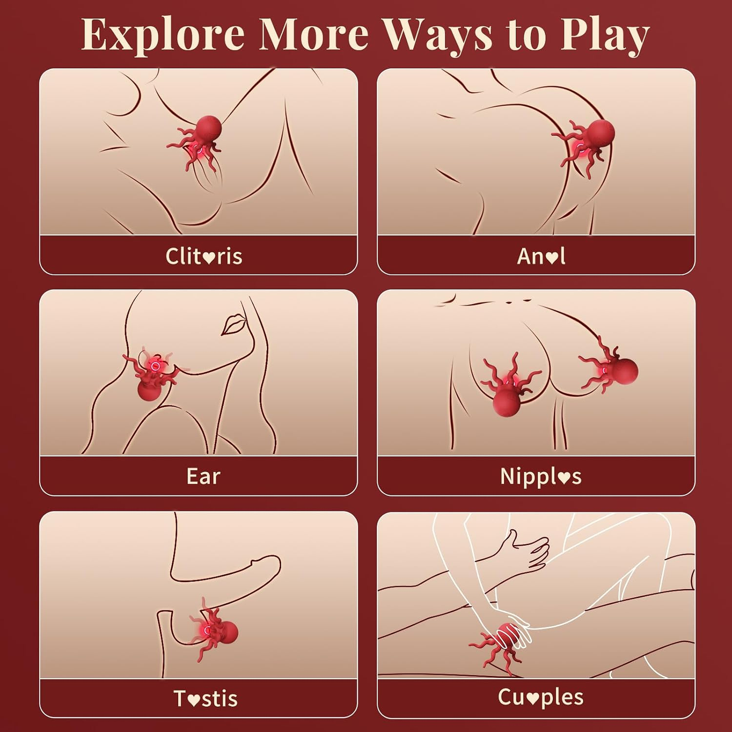 VelvetCoil Octopus Wearable Nipple Vibrators – Remote, 7 Modes
