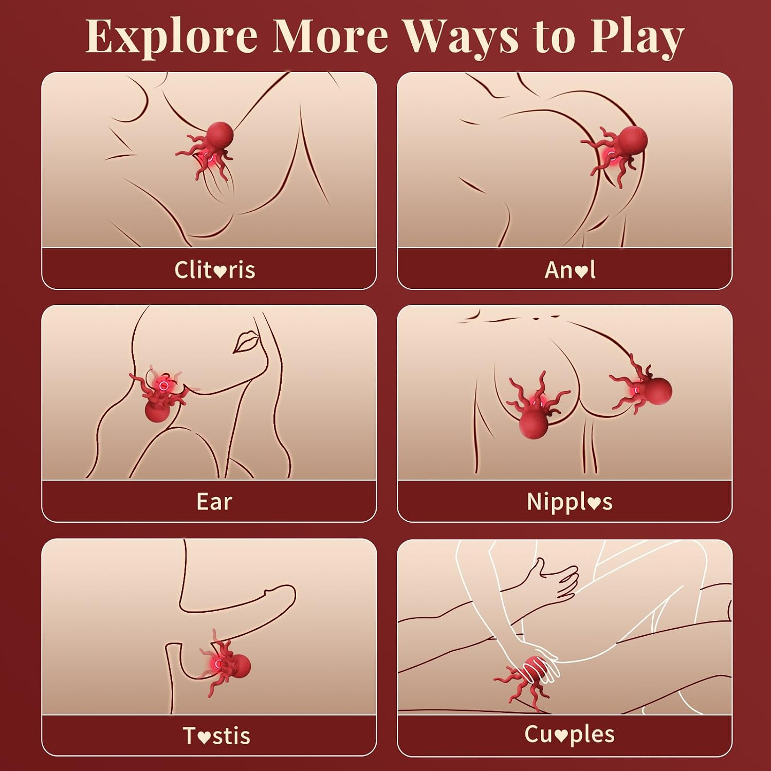 VelvetCoil Octopus Wearable Nipple Vibrators – Remote, 7 Modes