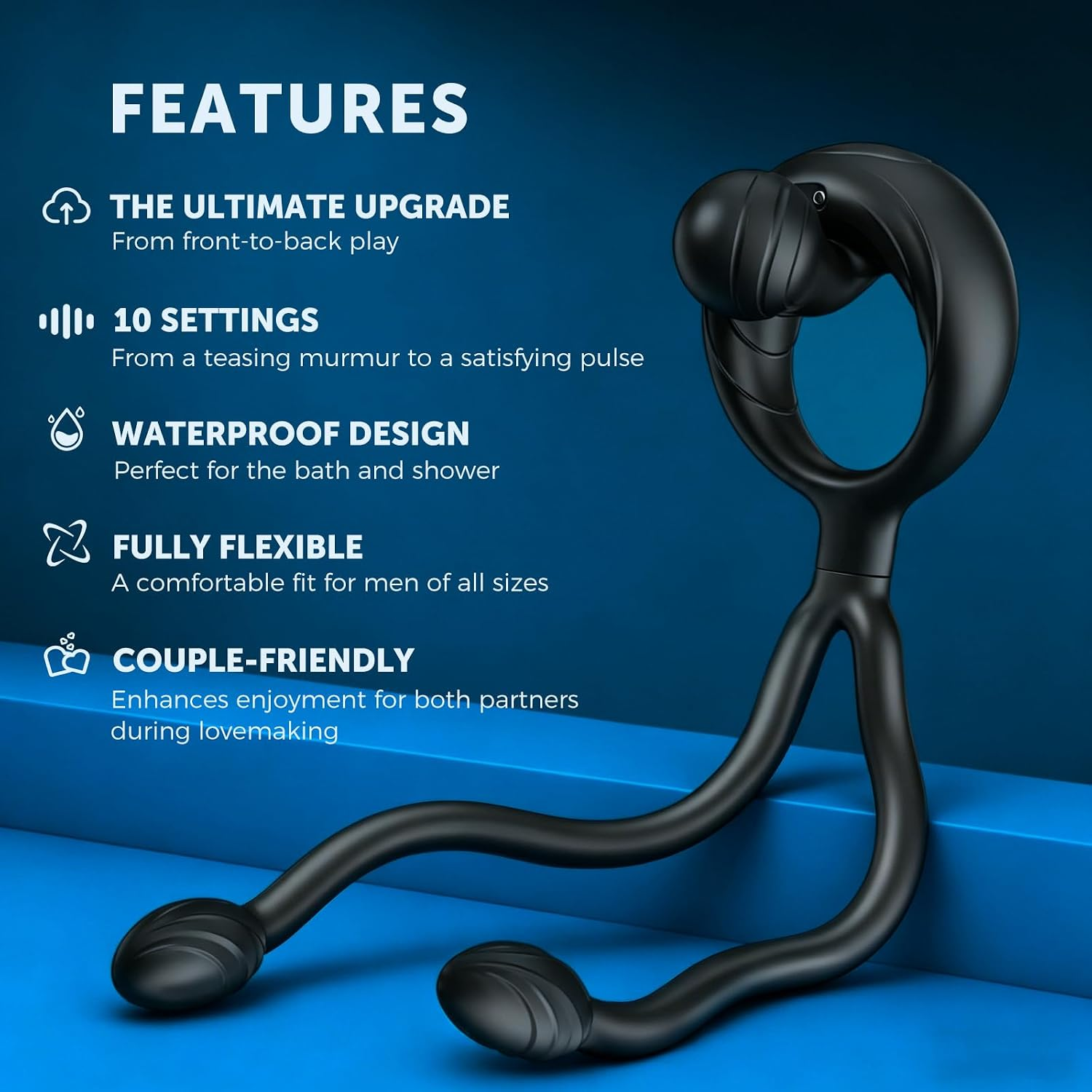 QuadZone Vibrating Cock Ring & Anal Plug – Dual Bullet, 10 Modes
