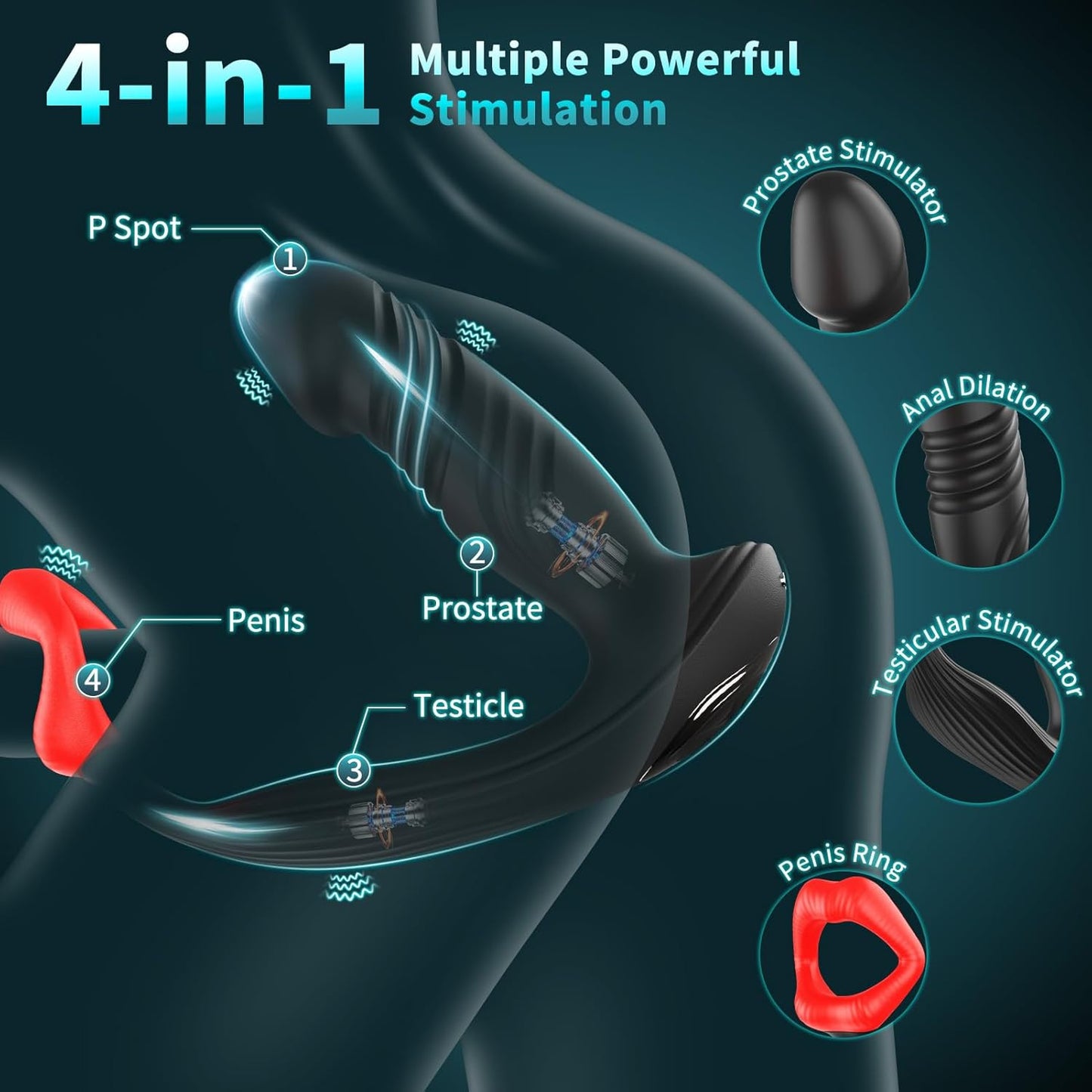 CrimsonLips Prostate Massager Cock Ring 9+9 Modes