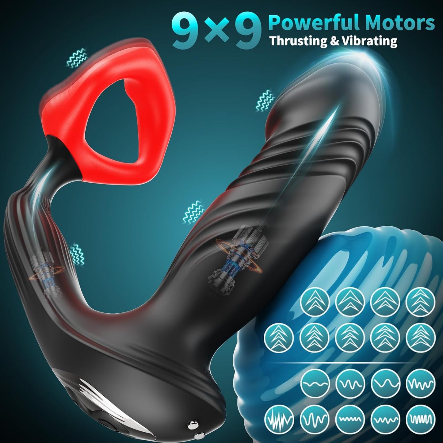 CrimsonLips Prostate Massager Cock Ring 9+9 Modes