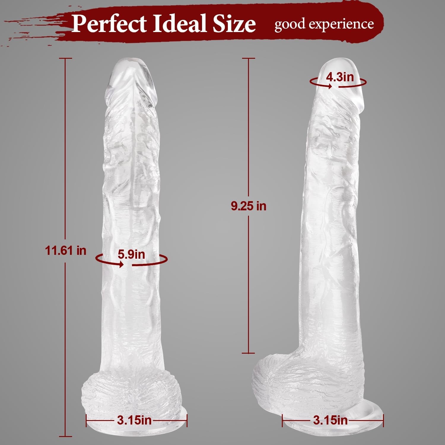 CrystalFlex 11.6" Realistic Clear Suction Base Dildo