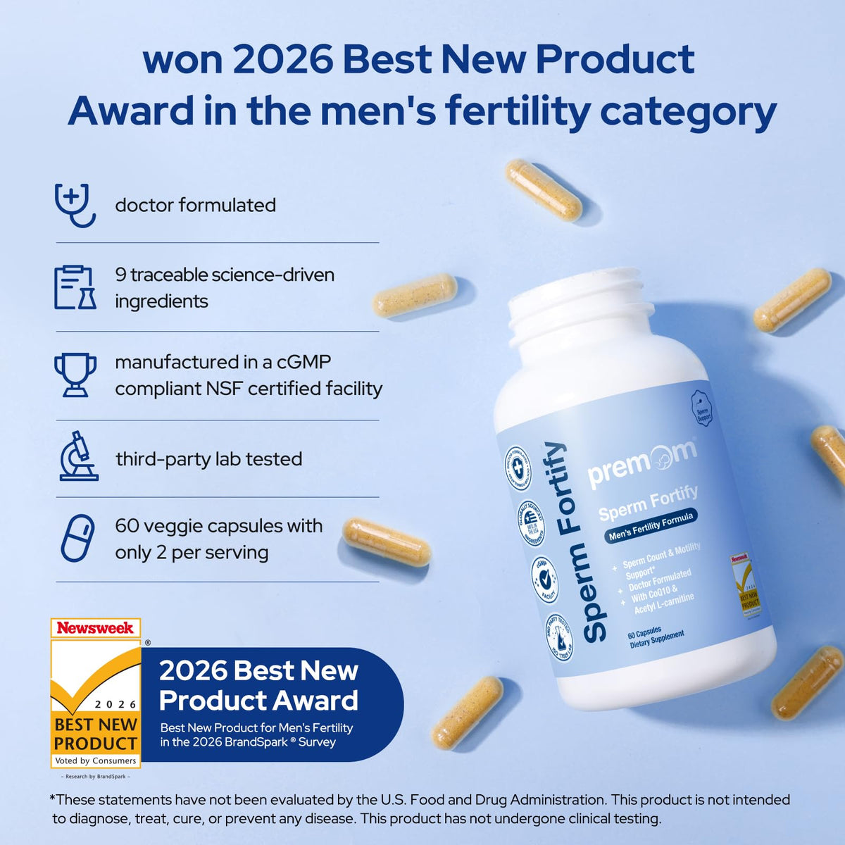 Premom Sperm Fortify Male Fertility Supplement with KSM-66