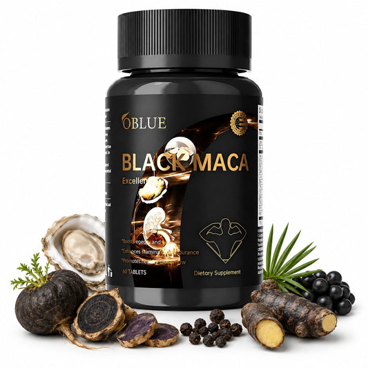 OBLUE Black Maca Excellence Supplement for Men, 800mg Black Maca Root Extract, Oyster, Saw Palmetto, Epimedium, Zinc & B12, Mens Vitality Supplements, Supports Natural Energy, Stamina & Performance