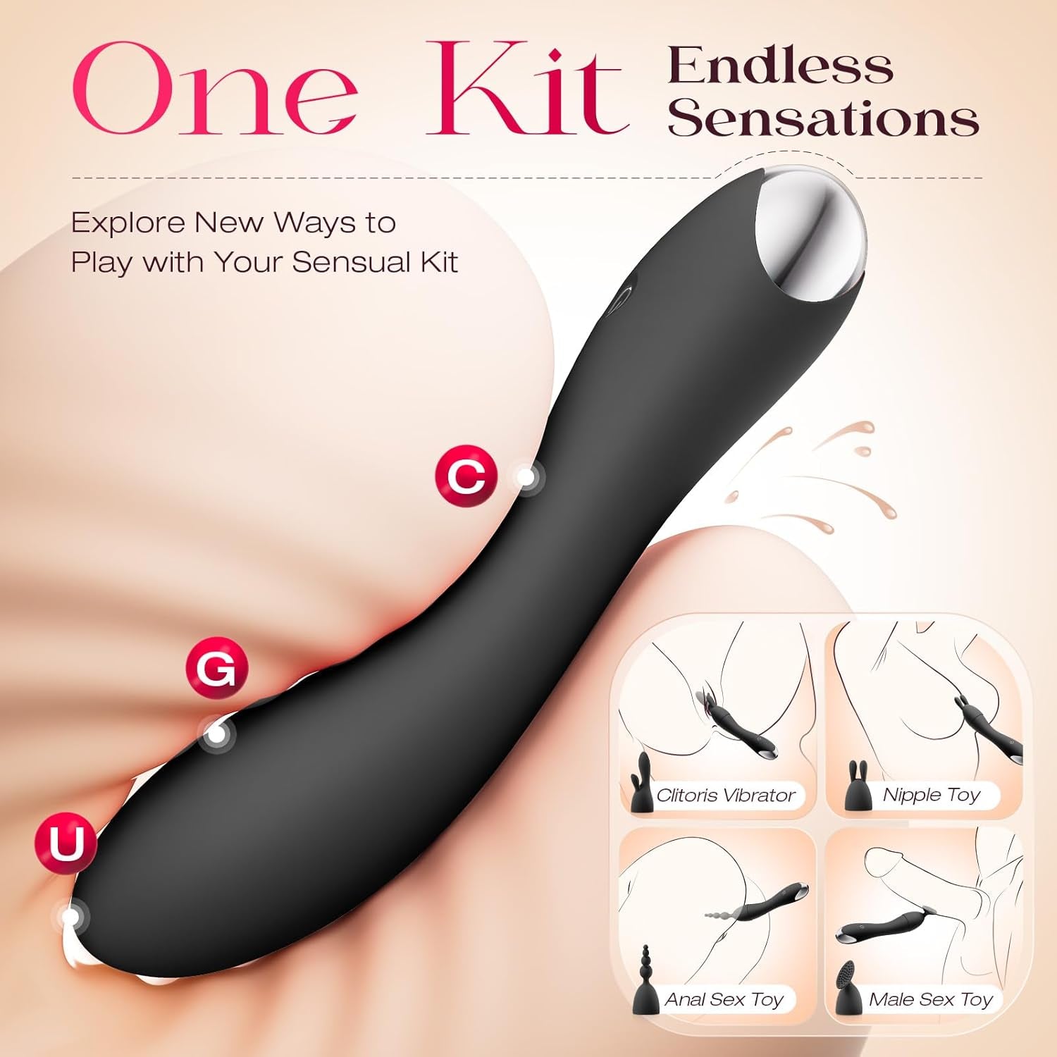 VelvetSwitch Wand Vibrator Kit with 4 Heads