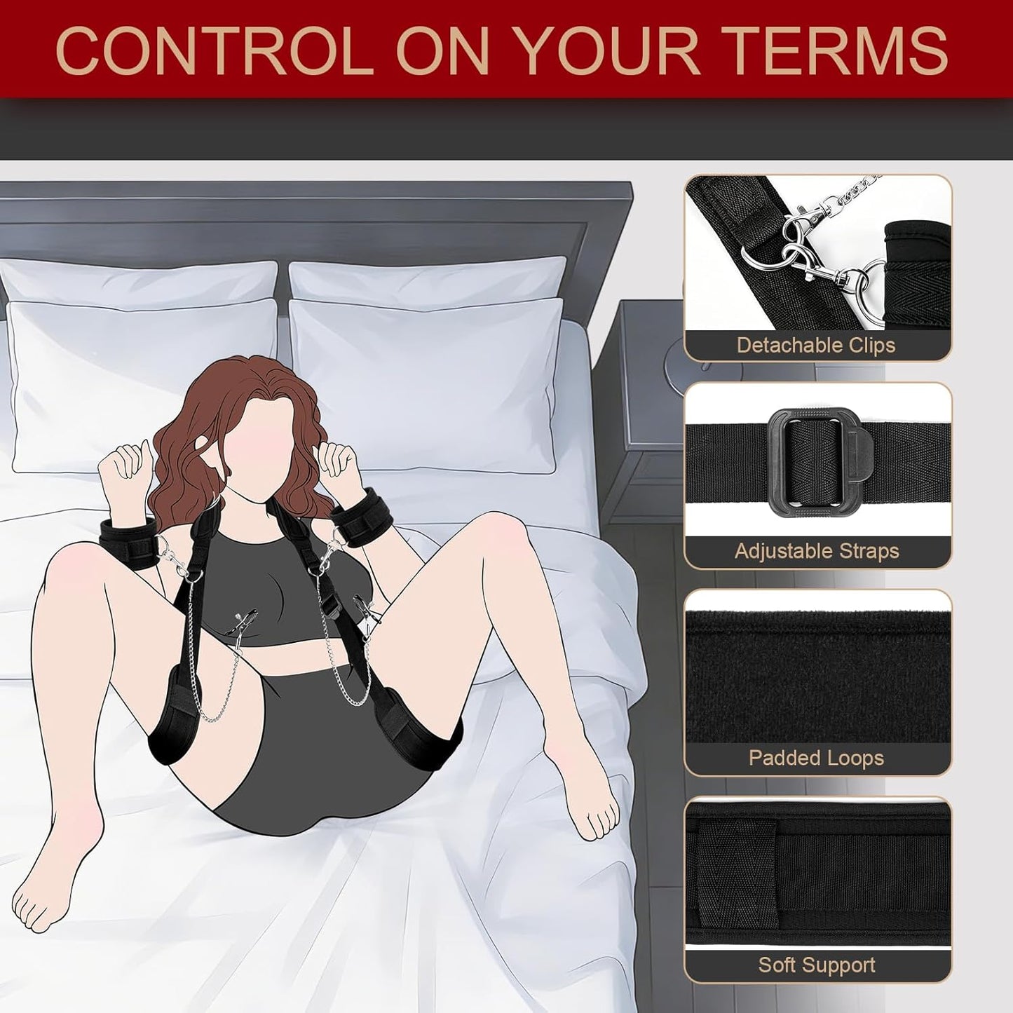 EffortlessAngle Neck-to-Thigh Bondage Sling – Cuffs & Nipple Clamps