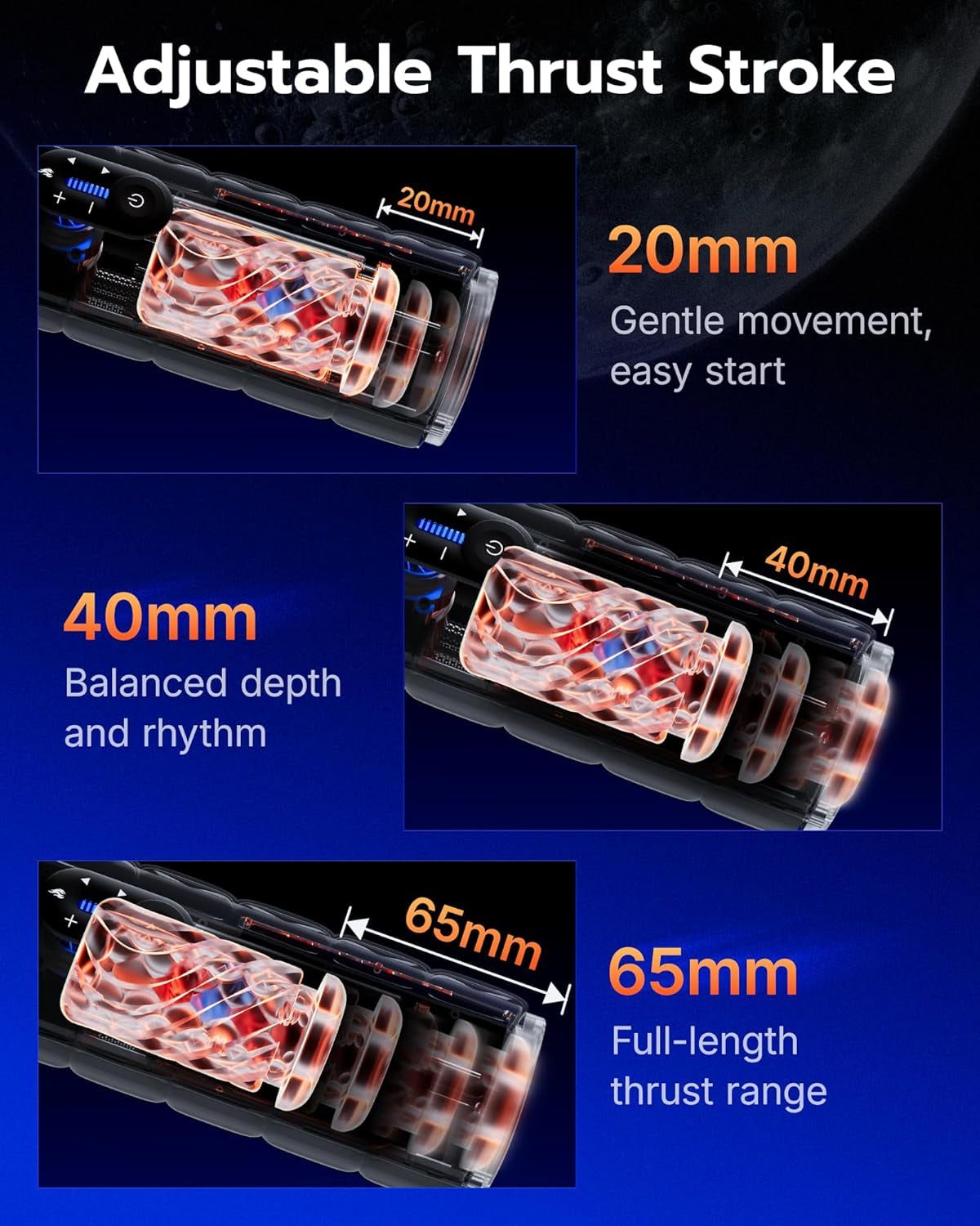 DeepDrive Thrusting Heated Male Masturbator Stroker 65mm Depth