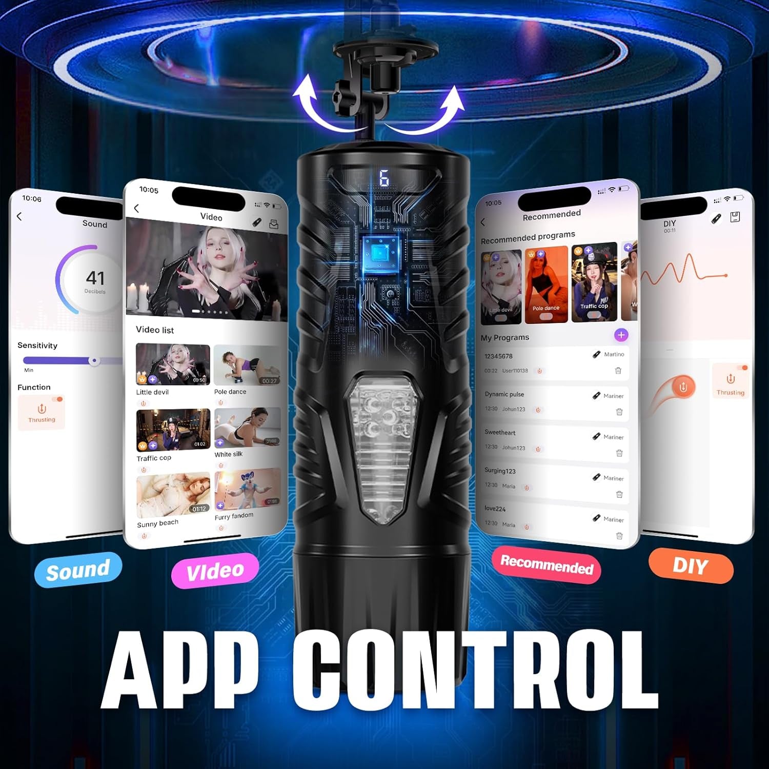 CommandDrive AI App Male Stroker with Suction Base