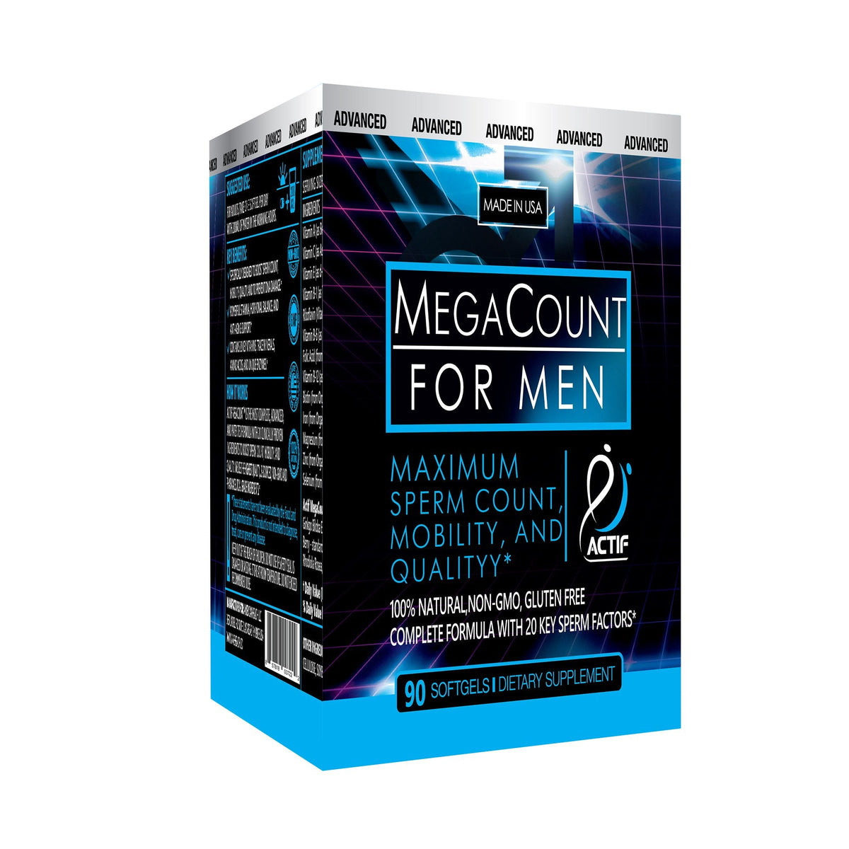 ACTIF MegaCount for Men - Maximum Fertility Support and Sperm Count Booster, Clinically Proven to Improve Sperm Count and Motility - Non-GMO, Made in USA, 90 Count - Vixen Adult Playroom