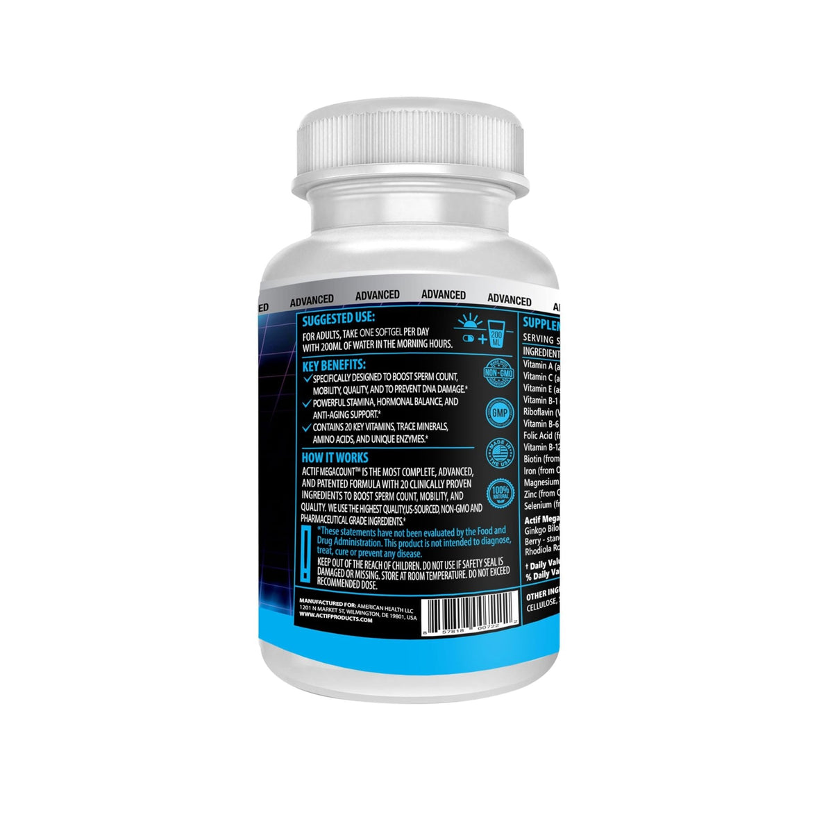 ACTIF MegaCount for Men - Maximum Fertility Support and Sperm Count Booster, Clinically Proven to Improve Sperm Count and Motility - Non-GMO, Made in USA, 90 Count - Vixen Adult Playroom