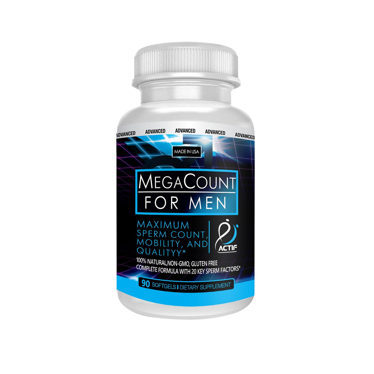ACTIF MegaCount for Men - Maximum Fertility Support and Sperm Count Booster, Clinically Proven to Improve Sperm Count and Motility - Non-GMO, Made in USA, 90 Count - Vixen Adult Playroom