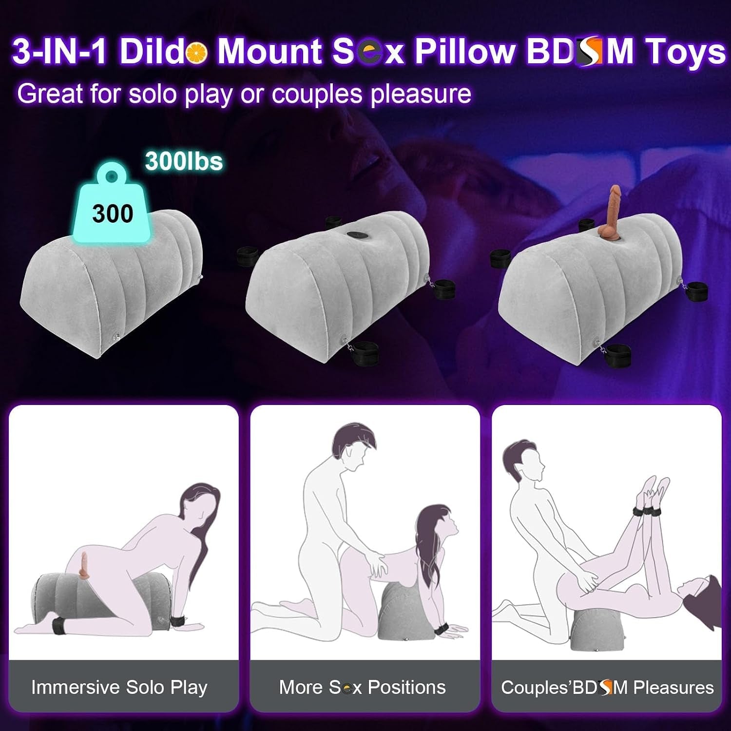 AirMount 3-in-1 Inflatable Sex Wedge | Dildo Mount & Cuffs - Vixen Adult Playroom