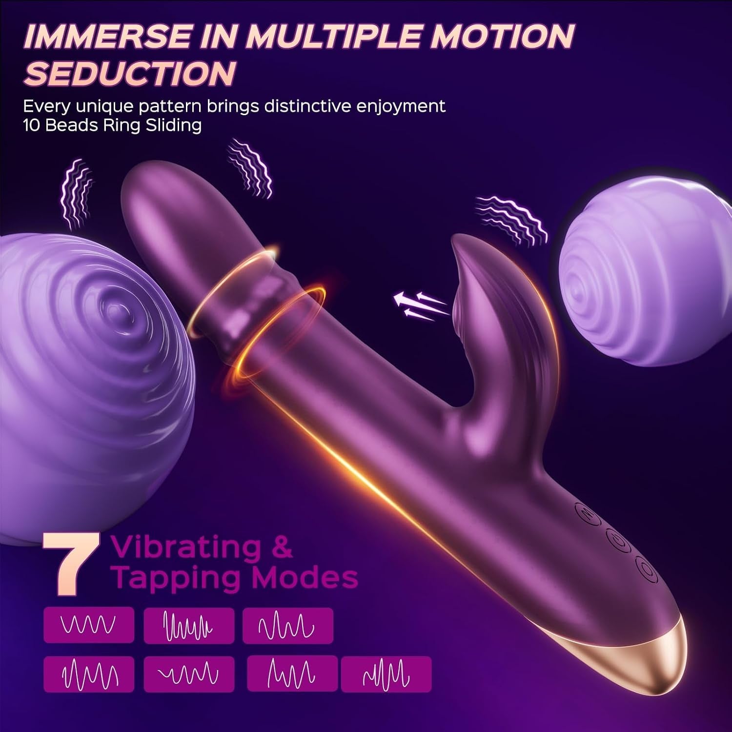 AmethystBead 3-in-1 Rabbit Vibrator – Vibrate, Tap & Thrust, 7 Modes - Vixen Adult Playroom