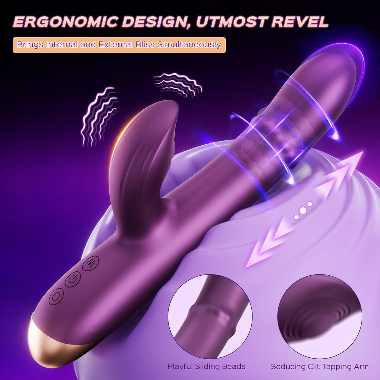 AmethystBead 3-in-1 Rabbit Vibrator – Vibrate, Tap & Thrust, 7 Modes - Vixen Adult Playroom