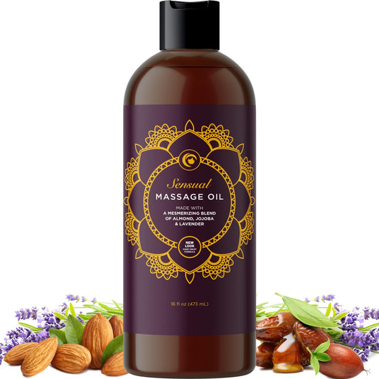 Aromatherapy Sensual Massage Oil for Couples - Relaxing Lavender Massaging Oil for Massage Therapy with Vitamin E Jojoba & Sweet Almond - Naturally Scented Vegan Non GMO & Gluten Free (16 Fl Oz) - Vixen | Nova Network