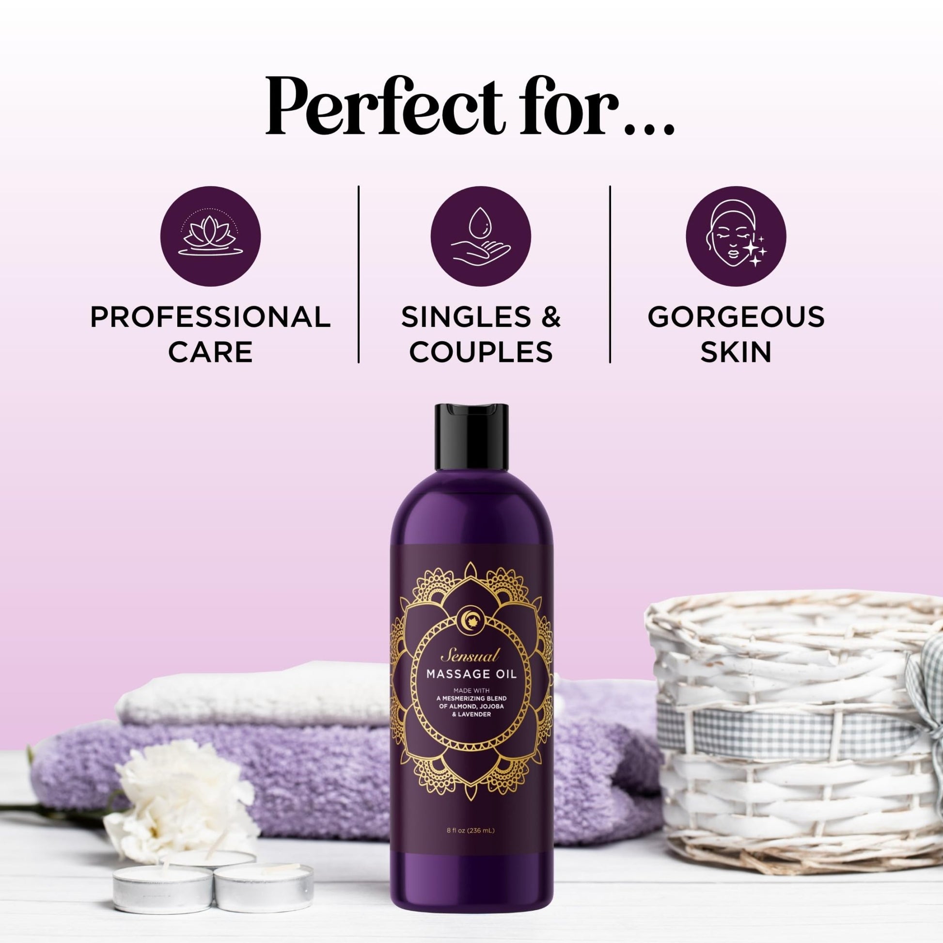 Aromatherapy Sensual Massage Oil for Couples - Relaxing Lavender Massaging Oil for Massage Therapy with Vitamin E Jojoba & Sweet Almond - Naturally Scented Vegan Non GMO & Gluten Free (8 Fl Oz) - Vixen | Nova Network